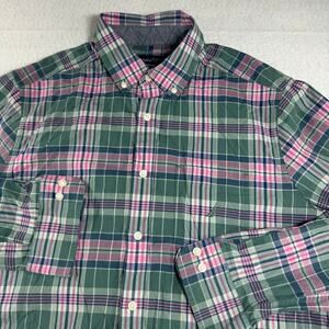 Nautica Classic Fit Stretch L Green and Pink Plaid Button Up Shirt Long Sleeve